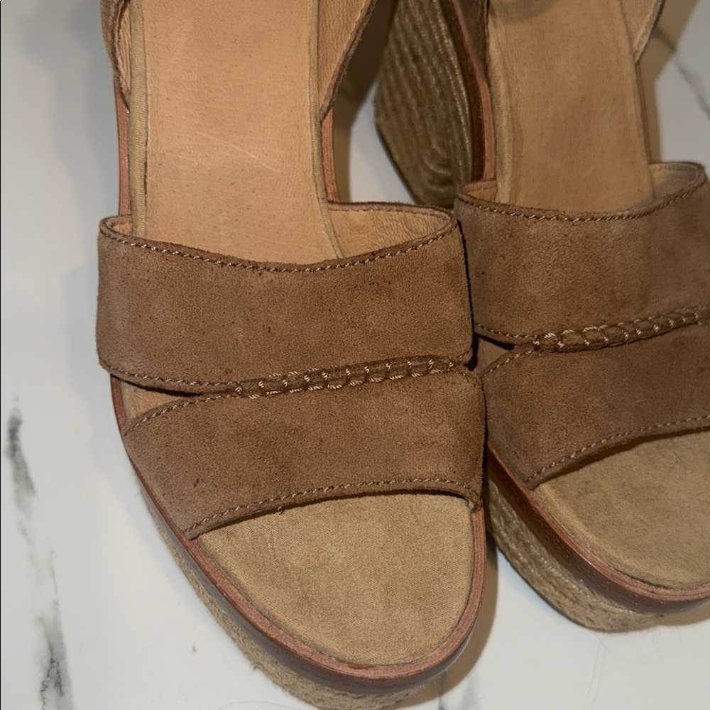 Ugg Tan Suede Wedge Ankle Wrap Sandals. Size 9-1/2 - Picture 4 of 15
